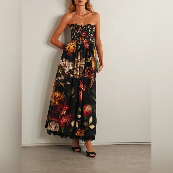 Agua by Agua Bendita Dresses & Skirts - AGUA Tonia Paramo strapless lace-trimmed embellished floral-print cotton dress